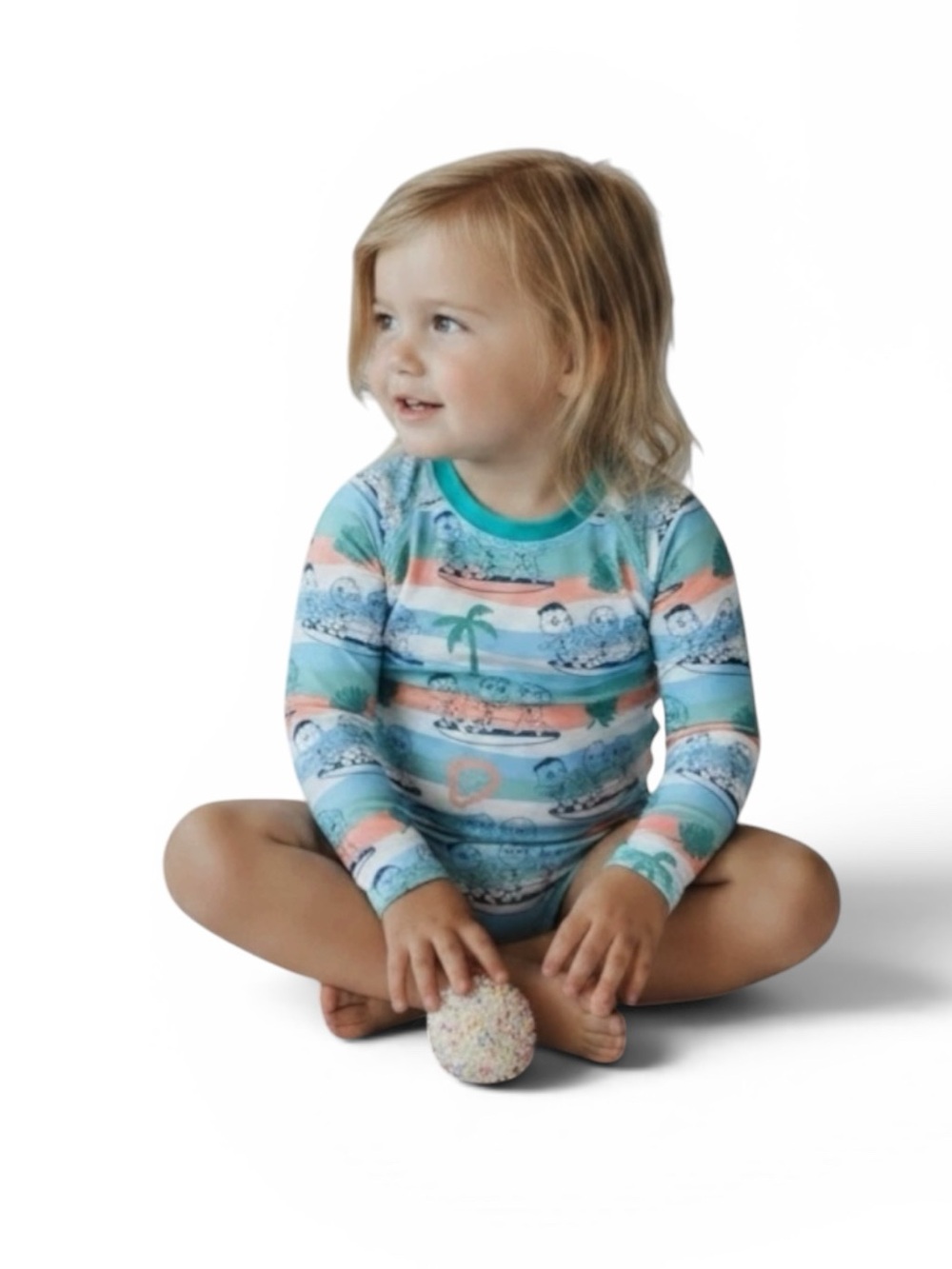CoComelon' Long-Sleeve Swim Rashguard Character Set in Aqua & Coral Stripe - Picture 2 of 16
